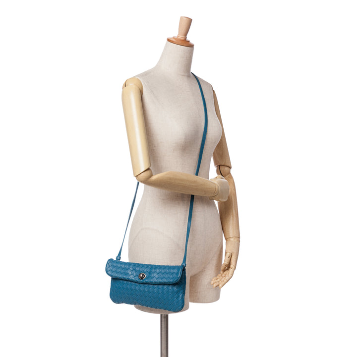 Mini Nappa Intrecciato Turn Lock Crossbody Blue - Gaby Paris