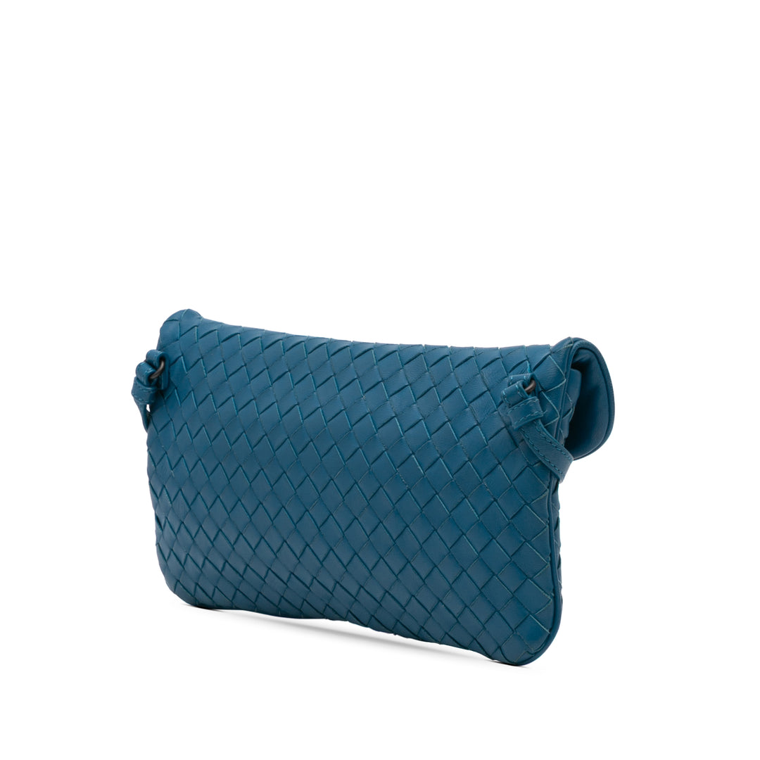 Mini Nappa Intrecciato Turn Lock Crossbody Blue - Gaby Paris