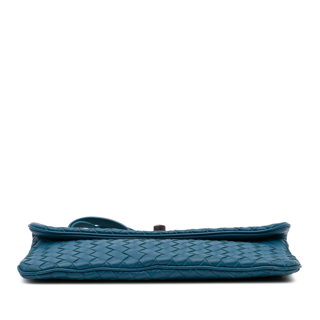 Mini Nappa Intrecciato Turn Lock Crossbody Blue - Gaby Paris