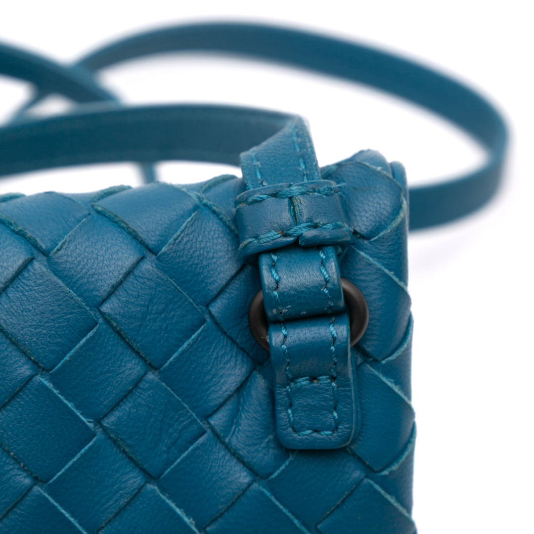 Mini Nappa Intrecciato Turn Lock Crossbody Blue - Gaby Paris