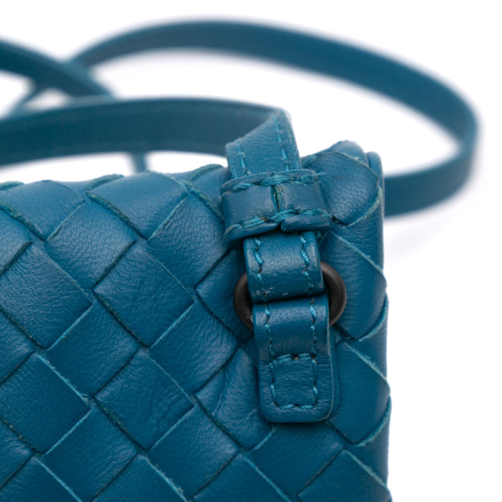 Mini Nappa Intrecciato Turn Lock Crossbody Blue - Gaby Paris