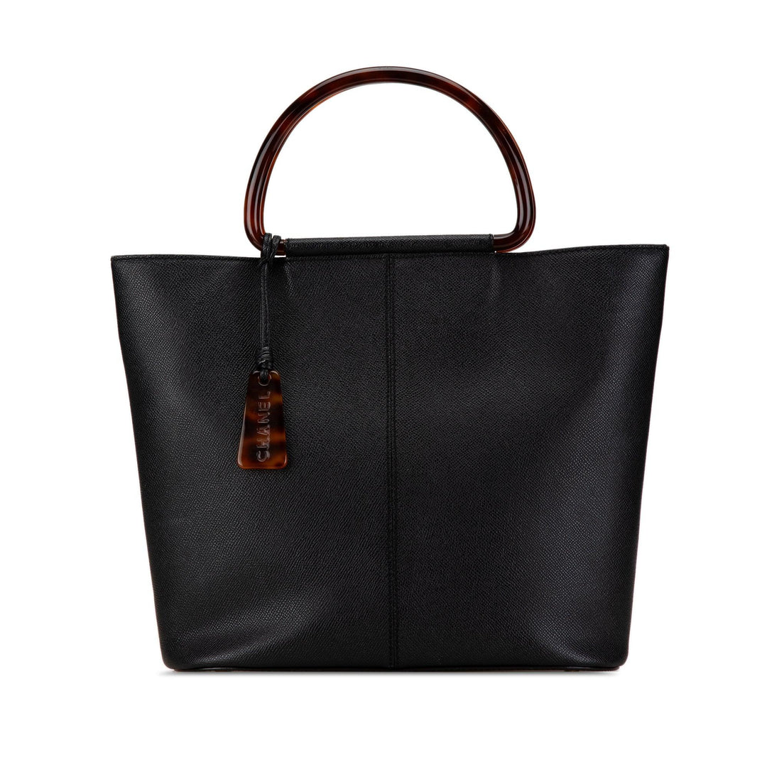 Caviar Tortoise Top Handle Tote Black - Gaby Paris