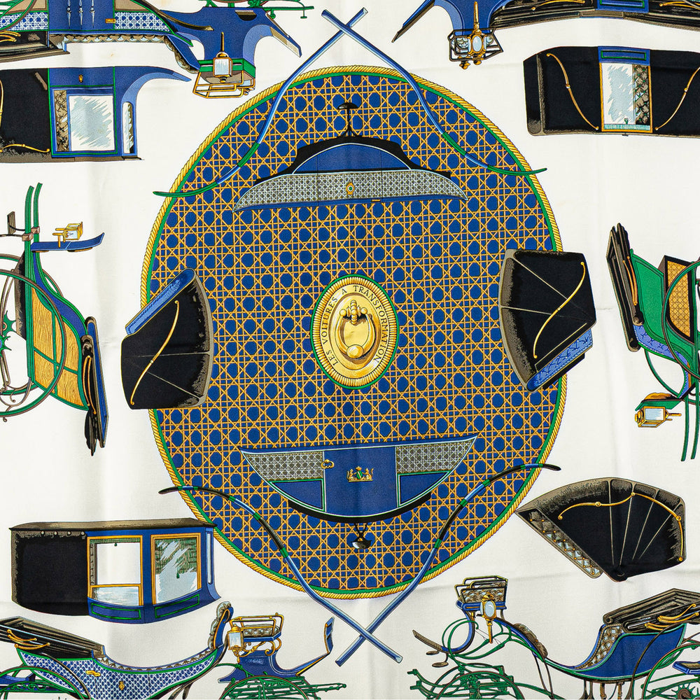 Hermès Les Voitures A Transformation Soie Foulard Blanc – GABY PARIS Authentique