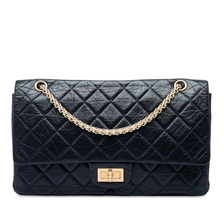 Chanel Sac porté épaule Matelassé vieilli Reissue 2.55 Double rabat 227 Cuir de veau Bleu – vue principale – GABY PARIS