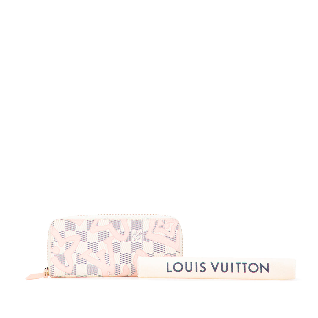 Damier Azur Tahitienne Clemence Zippy Wallet White - Gaby Paris