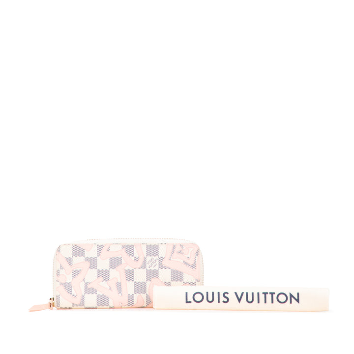 Damier Azur Tahitienne Clemence Zippy Wallet White - Gaby Paris