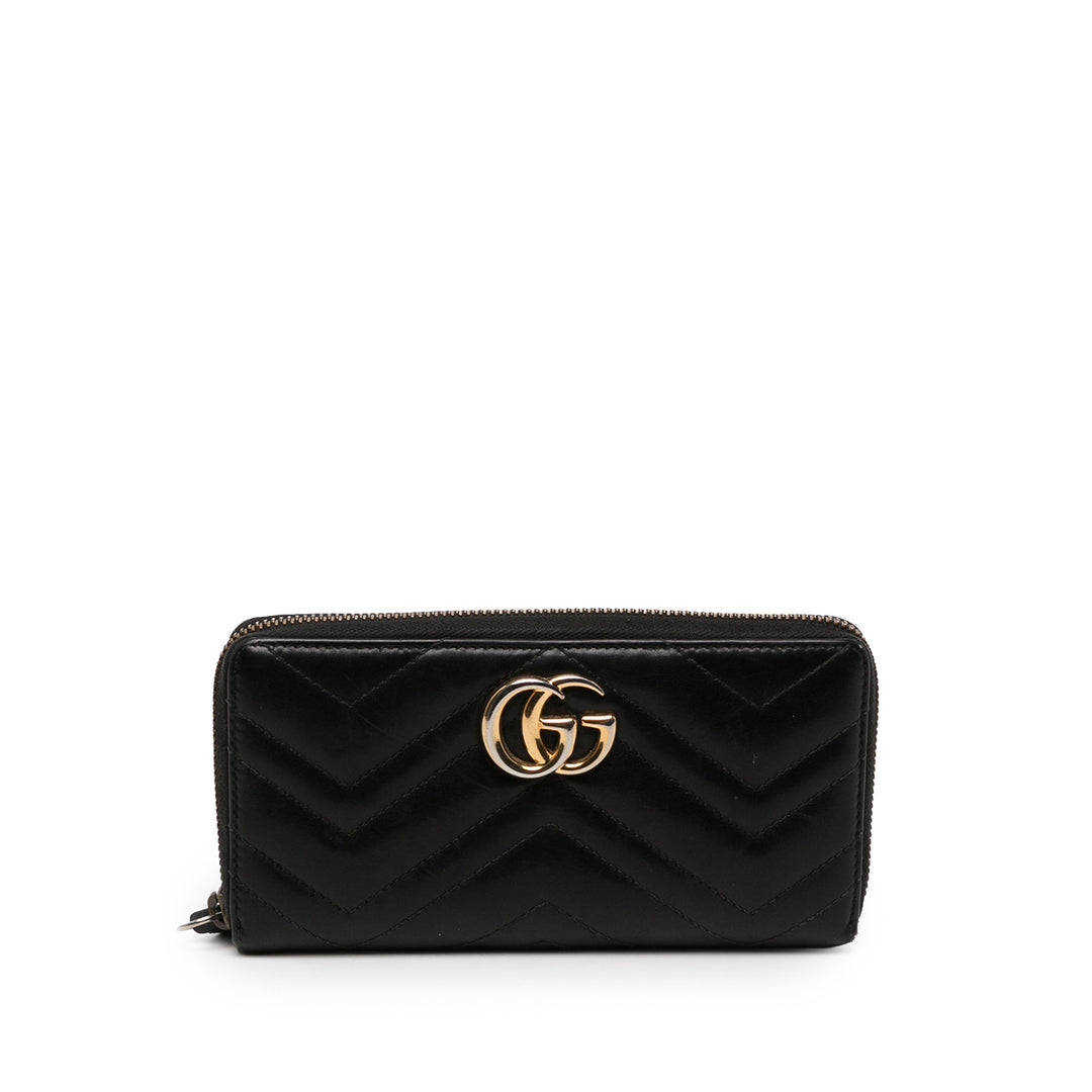 Gucci Portefeuille GG Marmont Matelasse Zippé Cuir de veau Noir – vue principale – GABY PARIS