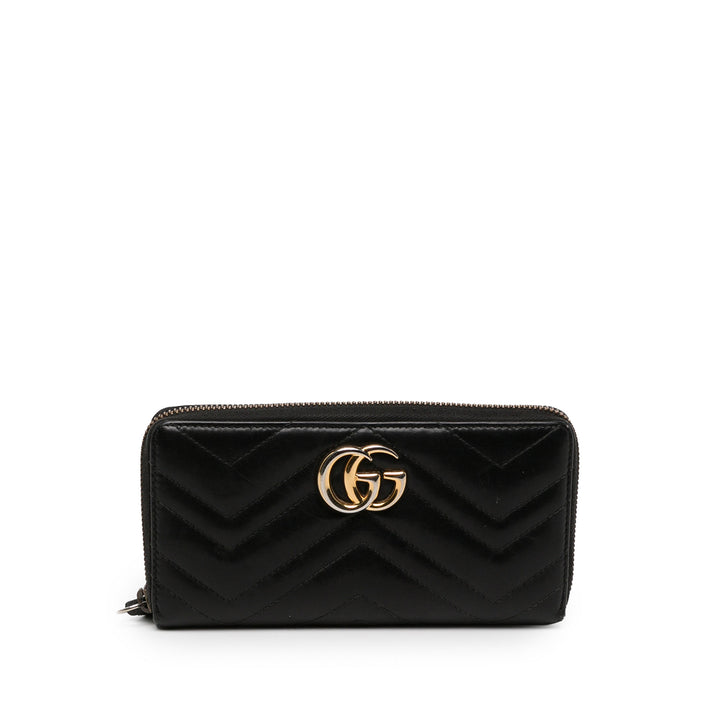 Gucci Portefeuille GG Marmont Matelasse Zippé Cuir de veau Noir – vue principale – GABY PARIS