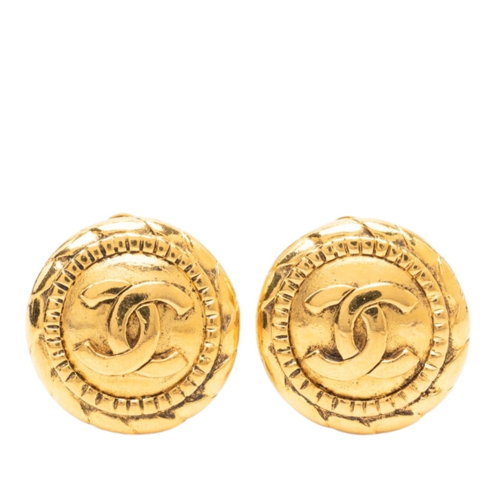 CC plaqué Rond À clip Boucles d'oreilles Doré