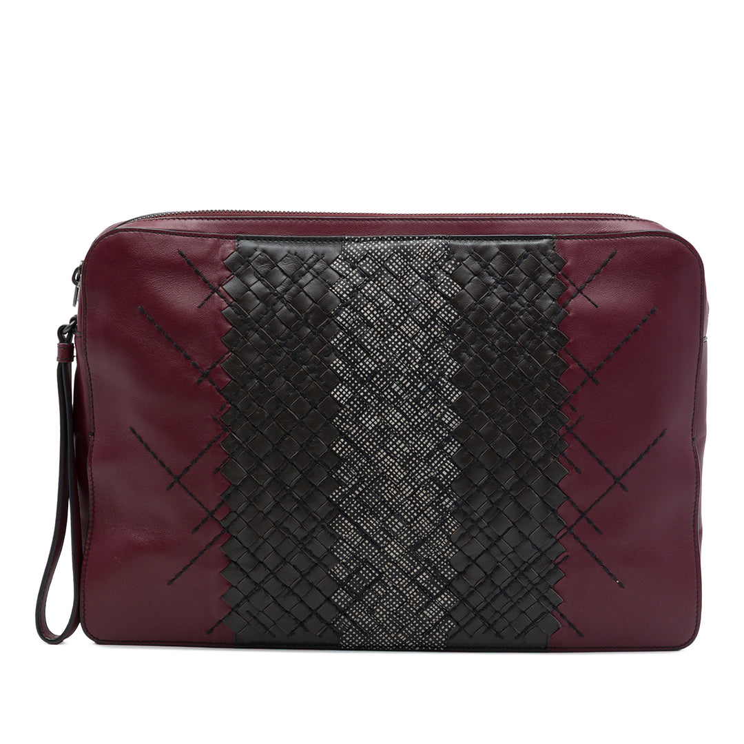 Bottega Veneta Pochette Tricolore Intrecciato à finitions Surpiqué nappa Rouge – vue principale – GABY PARIS