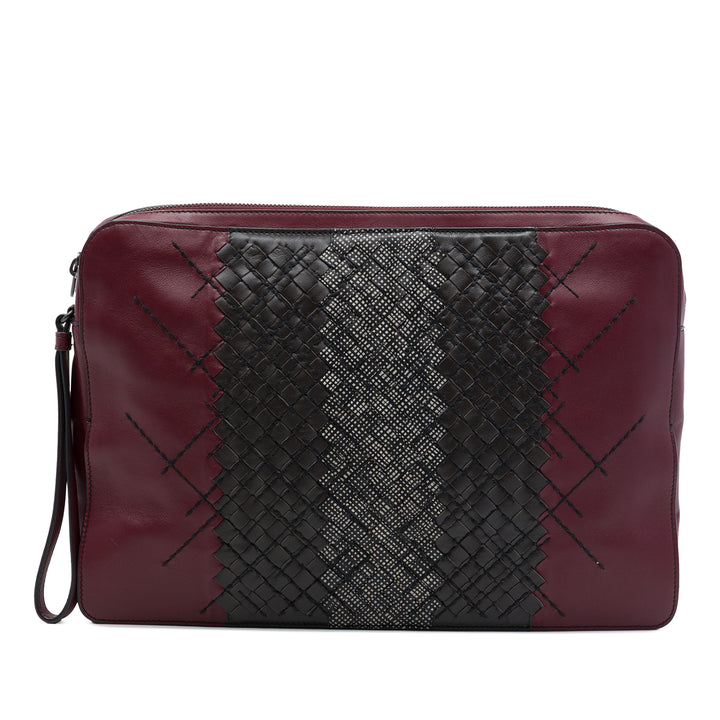 Bottega Veneta Pochette Tricolore Intrecciato à finitions Surpiqué nappa Rouge – vue principale – GABY PARIS