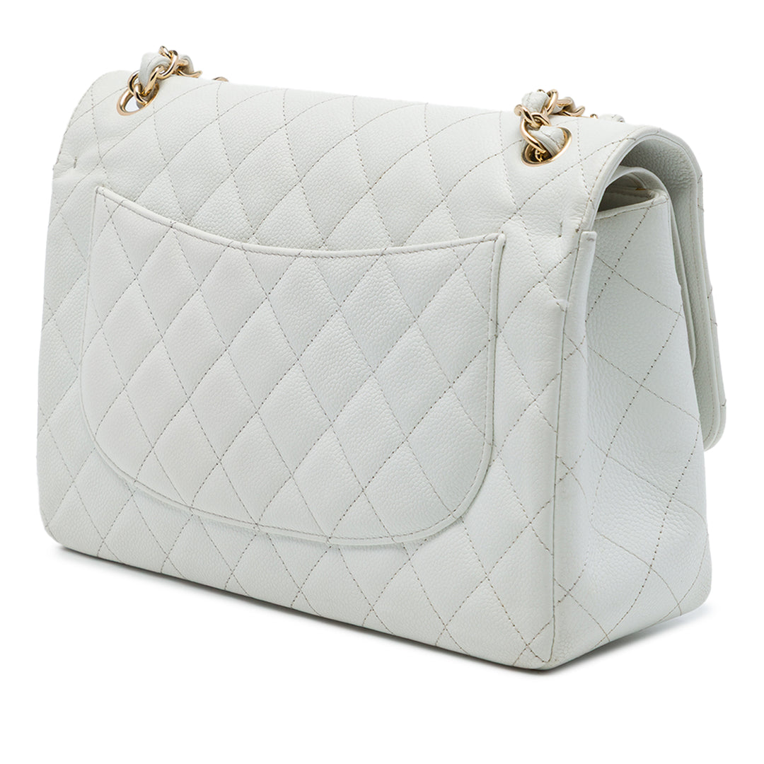 Chanel Classic Double rabat Jumbo Cuir caviar Blanc
