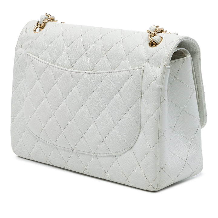 Chanel Classic Double rabat Jumbo Cuir caviar Blanc