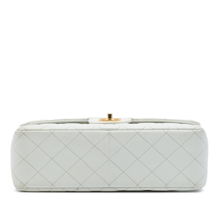 Chanel Classic Double rabat Jumbo Cuir caviar Blanc