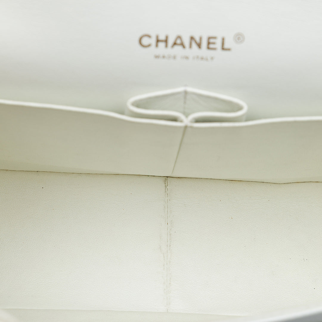 Chanel Classic Double rabat Jumbo Cuir caviar Blanc