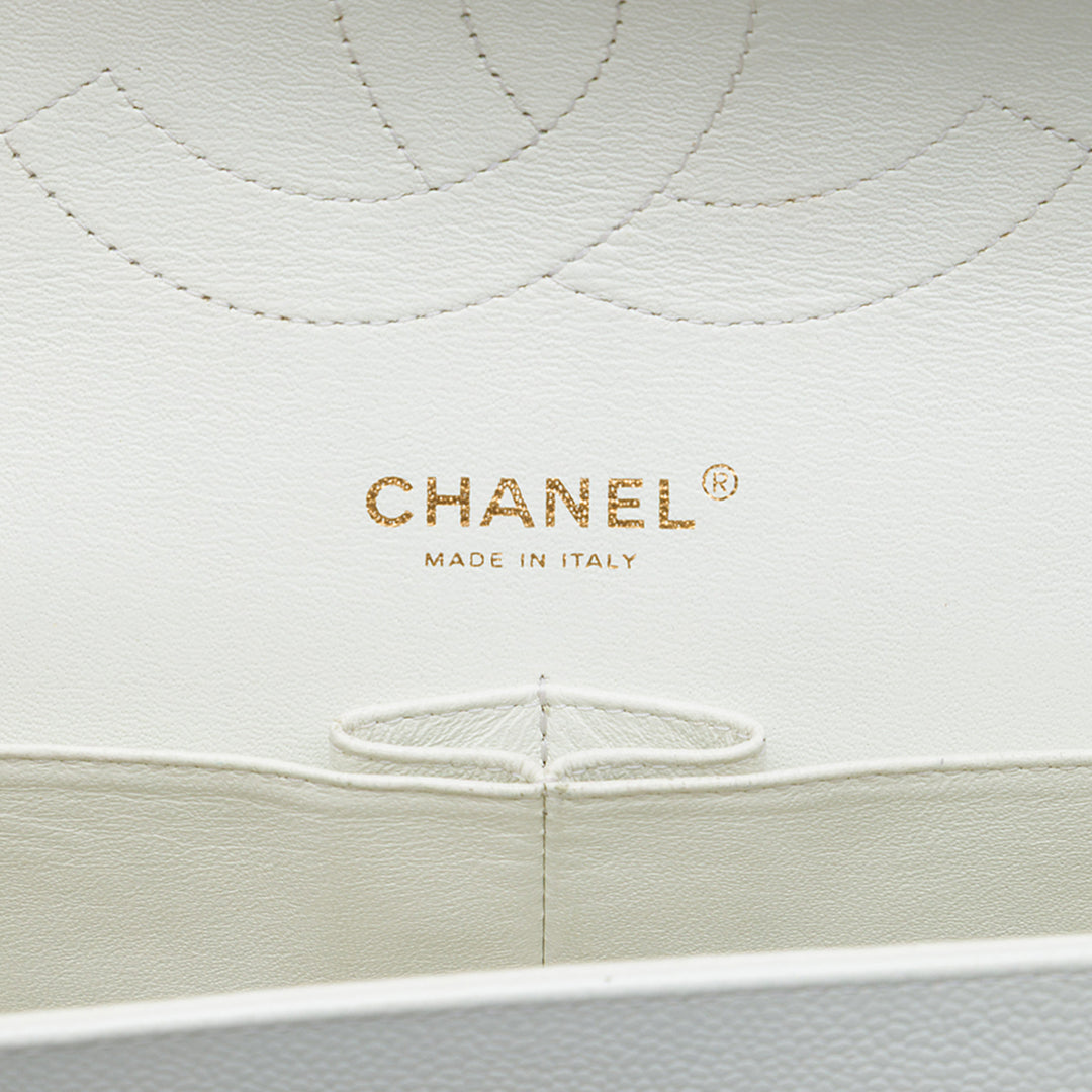 Chanel Classic Double rabat Jumbo Cuir caviar Blanc