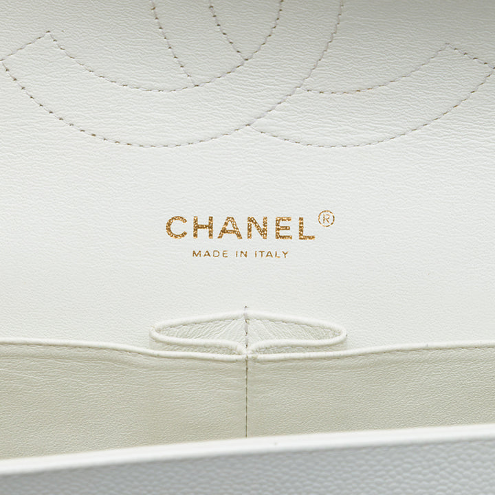 Chanel Classic Double rabat Jumbo Cuir caviar Blanc