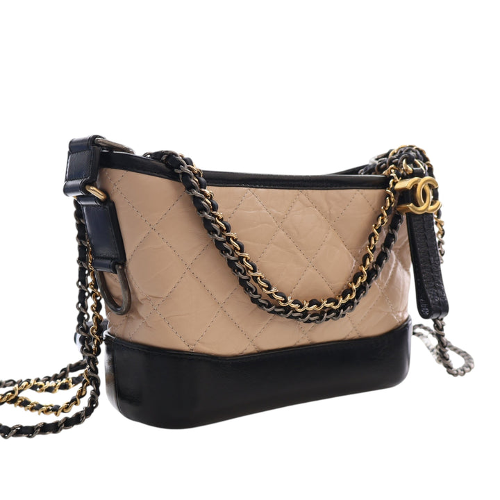 Bicolore Matelassé vieilli Gabrielle Hobo Petit Cuir de veau Noir