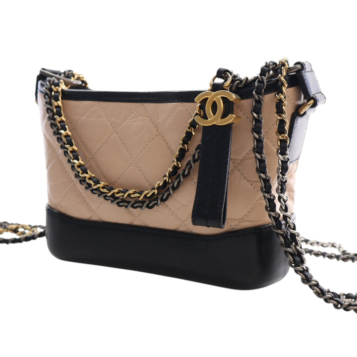 Bicolore Matelassé vieilli Gabrielle Hobo Petit Cuir de veau Noir