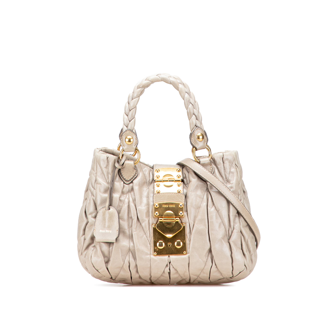 Matelasse Lambskin Satchel Brown - Gaby Paris