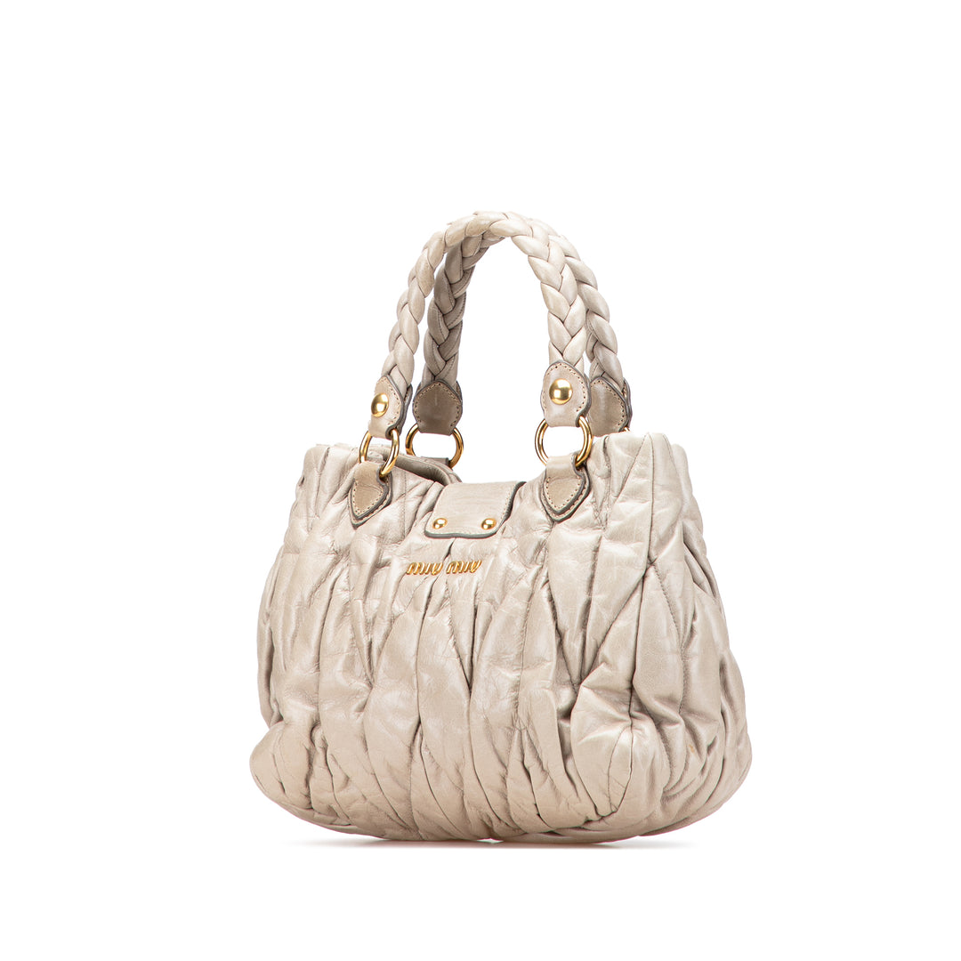 Matelasse Lambskin Satchel Brown - Gaby Paris