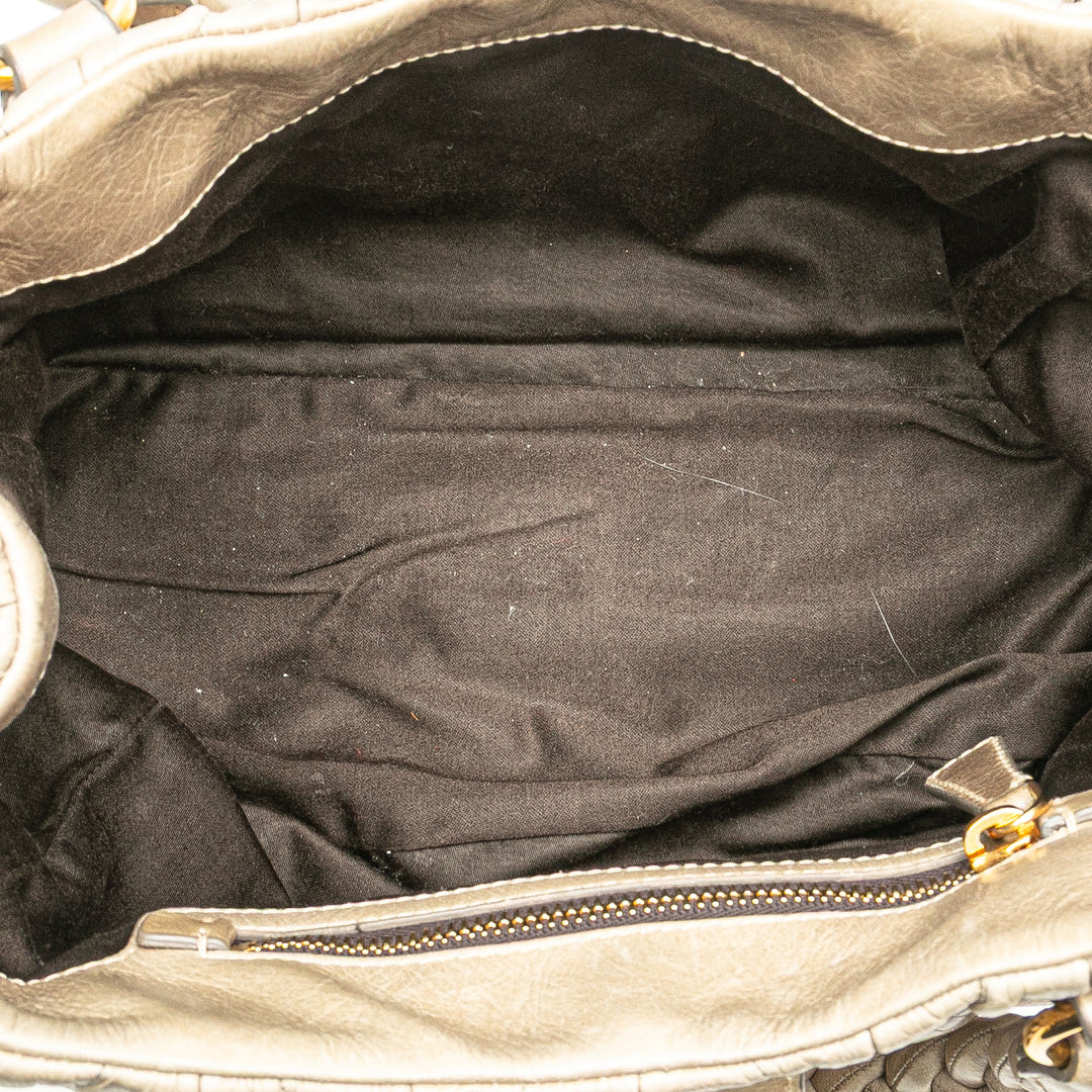 Matelasse Lambskin Satchel Brown - Gaby Paris