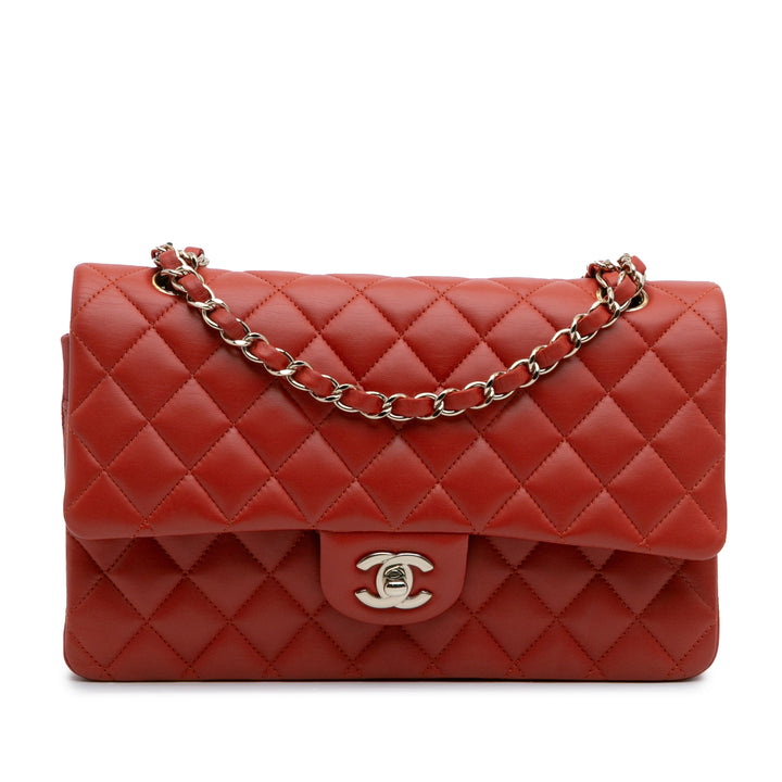 Chanel Medium Classic Cuir d’agneau Double rabat Rouge