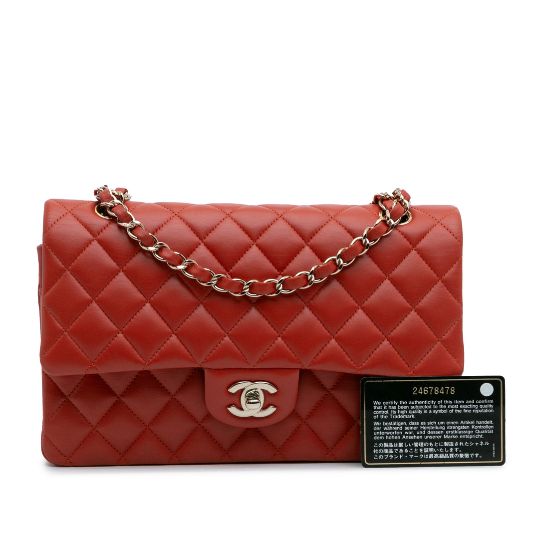 Chanel Medium Classic Cuir d’agneau Double rabat Rouge