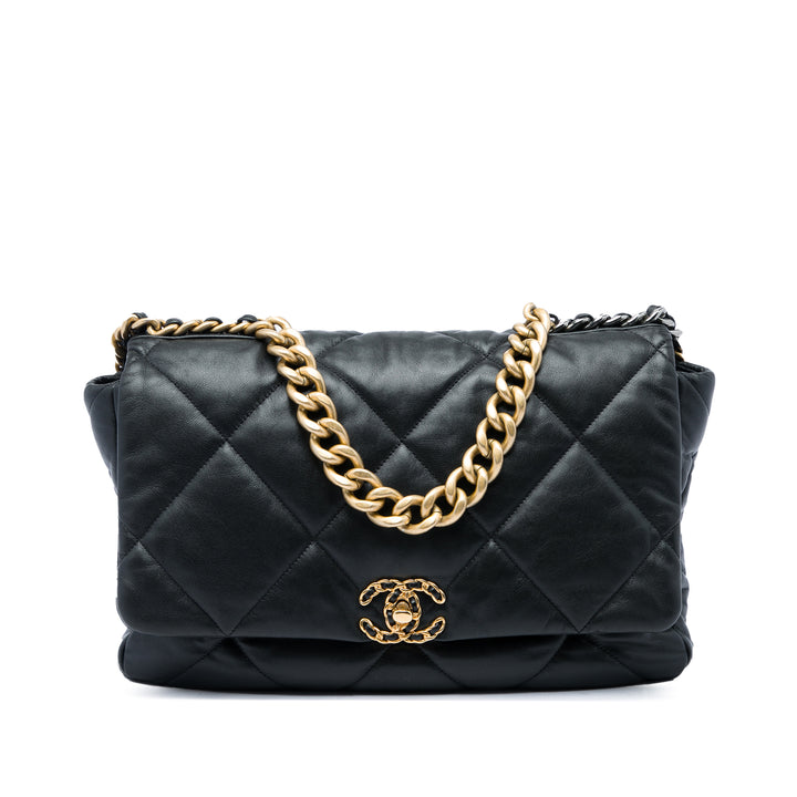 Chanel 19 à rabat Maxi Cuir d'agneau Noir