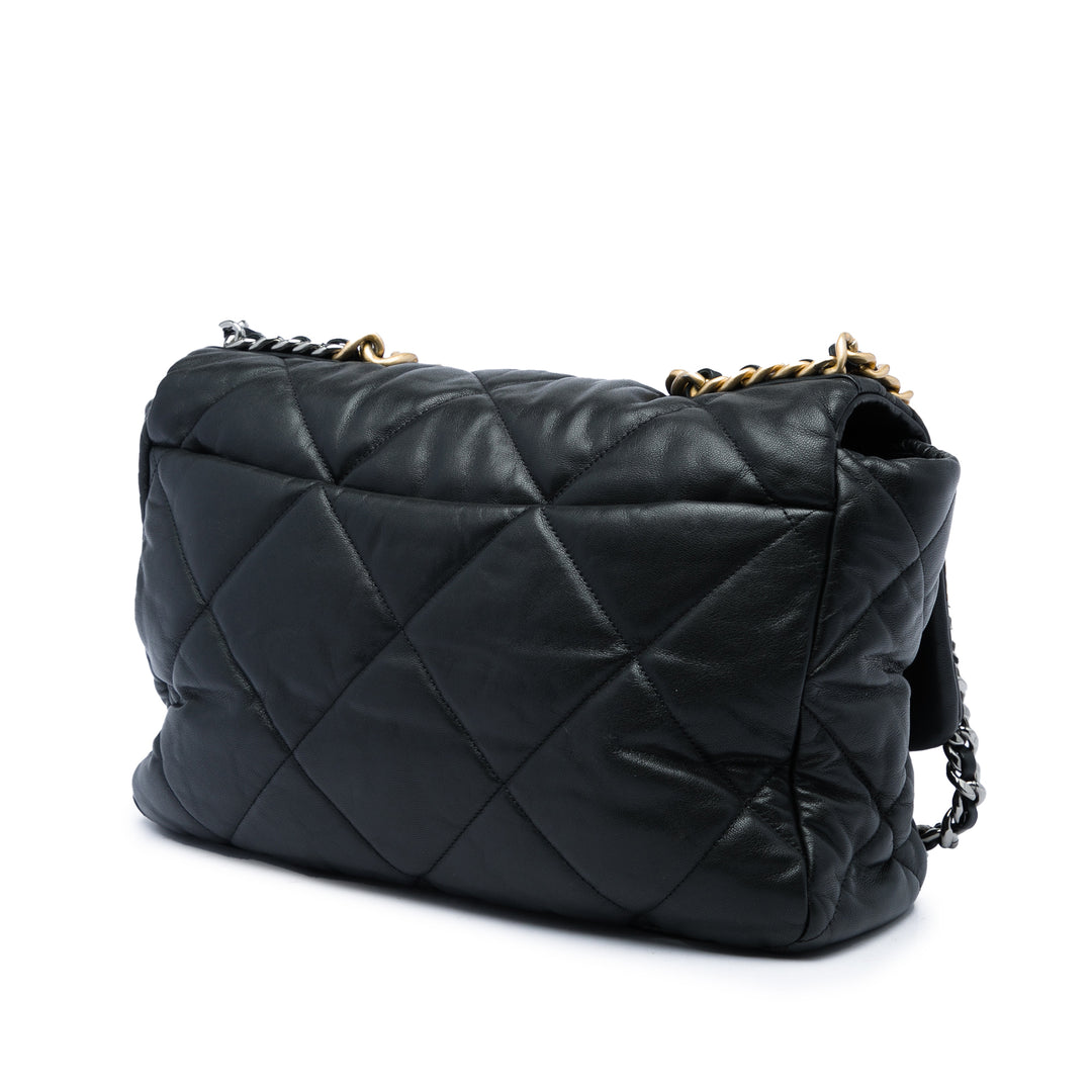 Chanel 19 à rabat Maxi Cuir d'agneau Noir