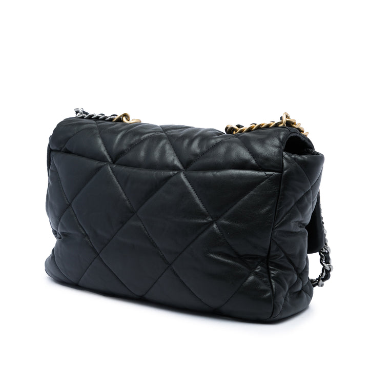 Chanel 19 à rabat Maxi Cuir d'agneau Noir