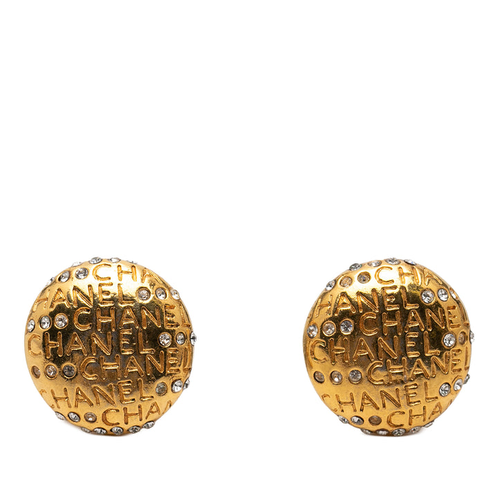 Chanel plaqué Strass Logo Lettering À clip Boucles d'oreilles Métal