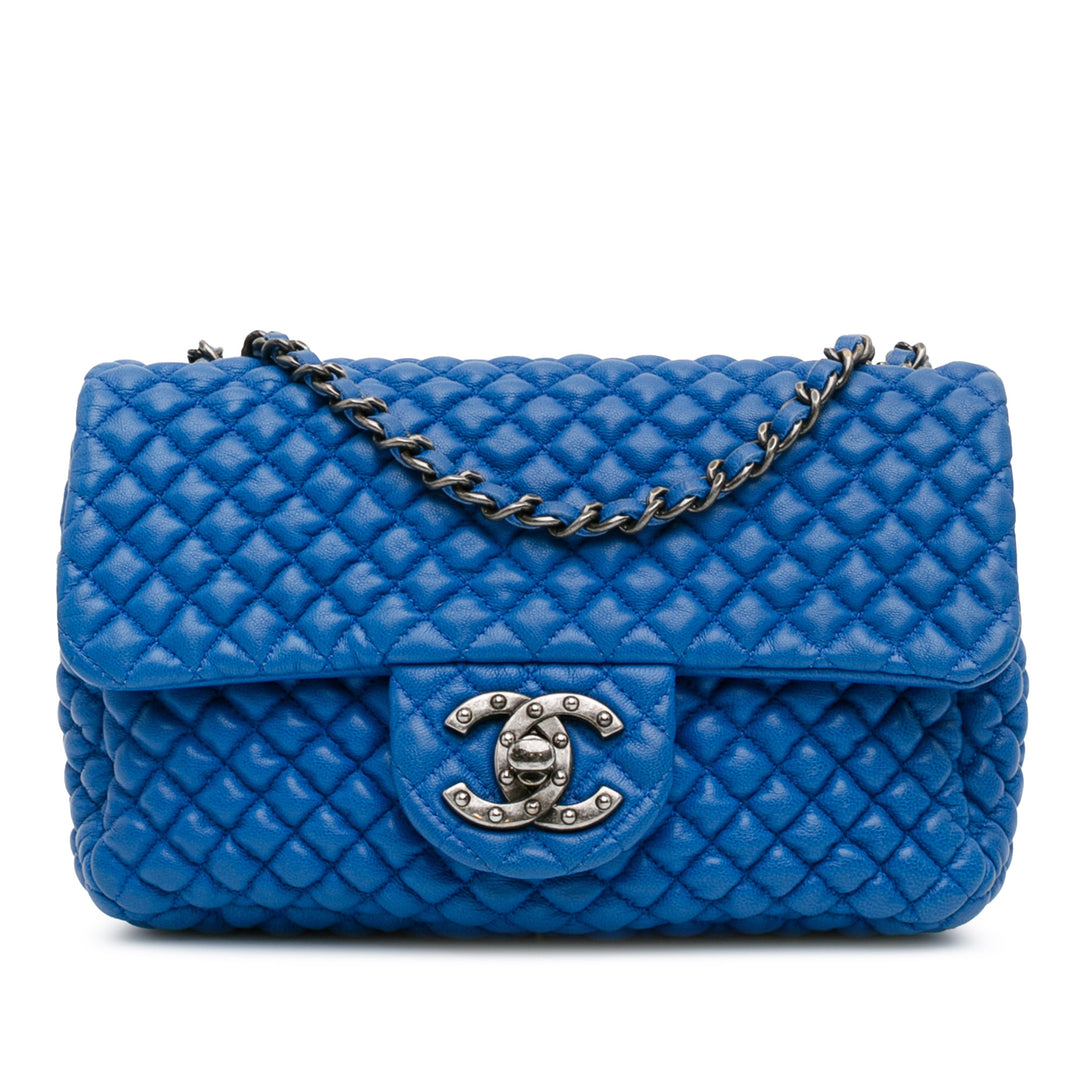 Mini Microquilted Lambskin Studded CC Flap Blue - Gaby Paris