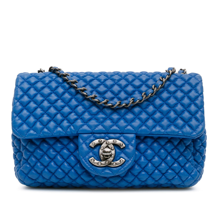 Mini Microquilted Lambskin Studded CC Flap Blue - Gaby Paris