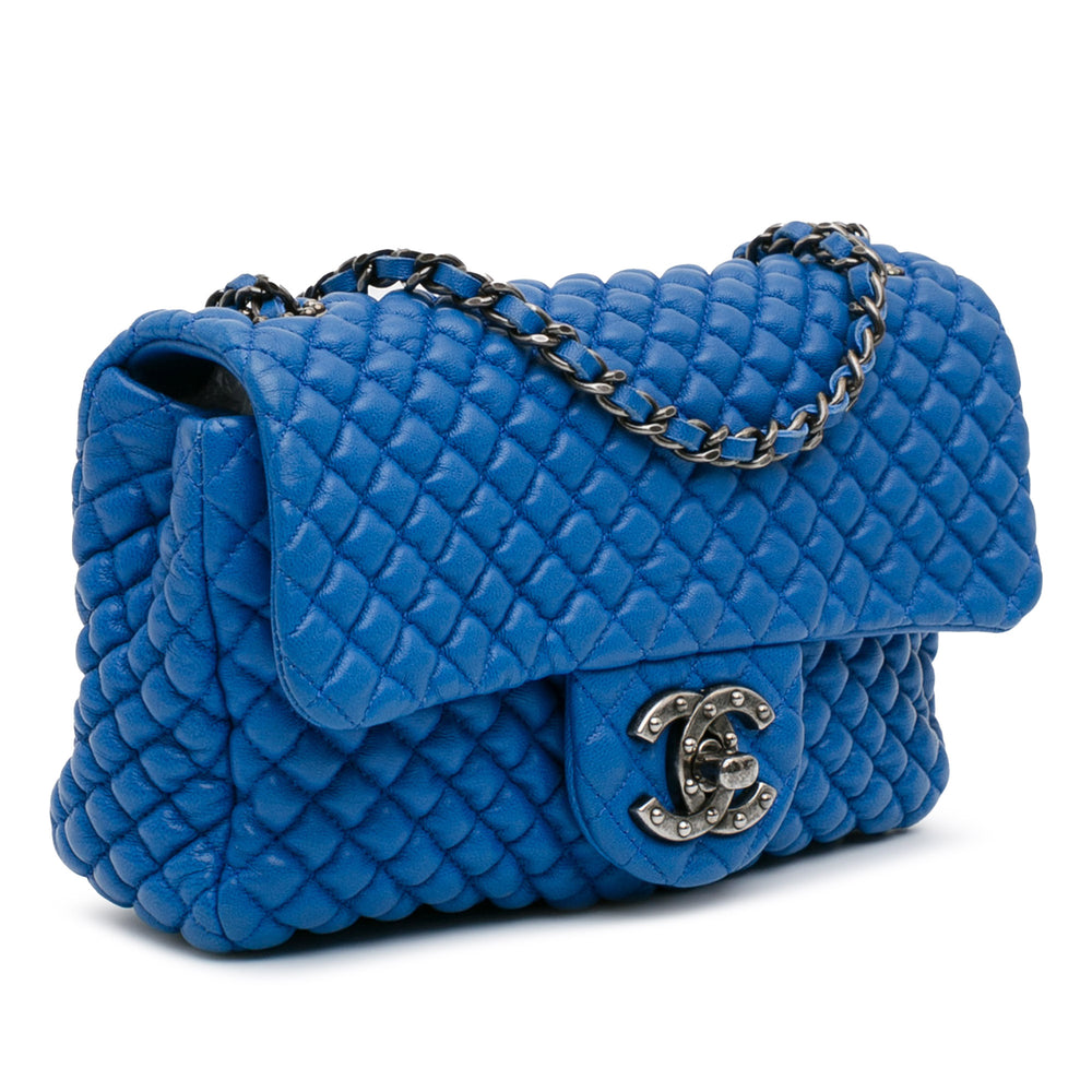 Mini Microquilted Lambskin Studded CC Flap Blue - Gaby Paris