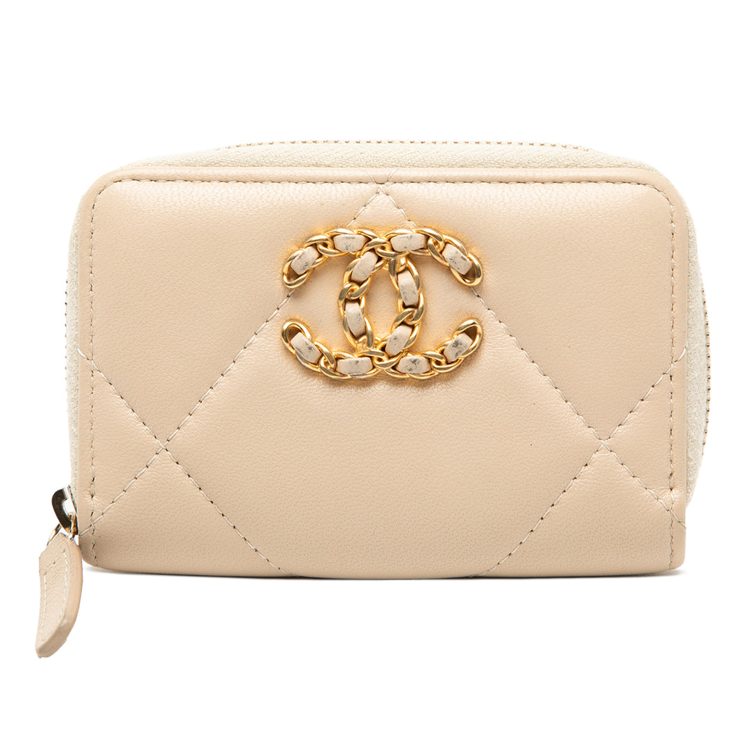 Chanel Matelassé 19 Zippé Porte-monnaie Cuir d'agneau