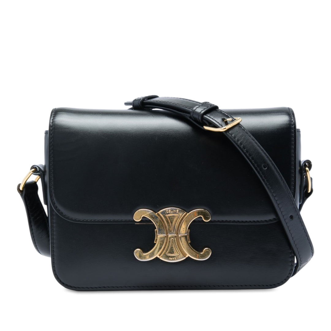 Celine Sac bandoulière brillant Triomphe Teen Cuir de veau Noir – vue principale – GABY PARIS