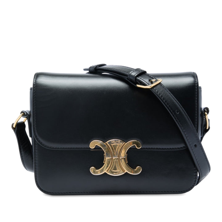 Celine Sac bandoulière brillant Triomphe Teen Cuir de veau Noir – vue principale – GABY PARIS