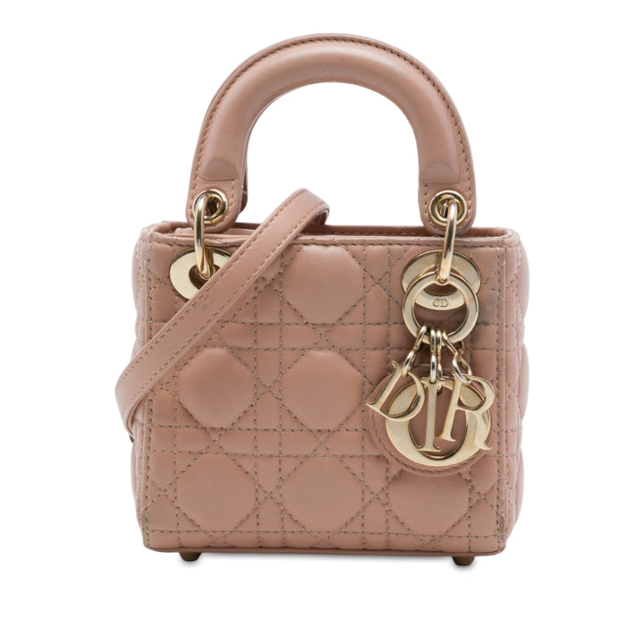 Dior Lady Dior Cannage Micro Cuir d'agneau Marron – vue principale – GABY PARIS