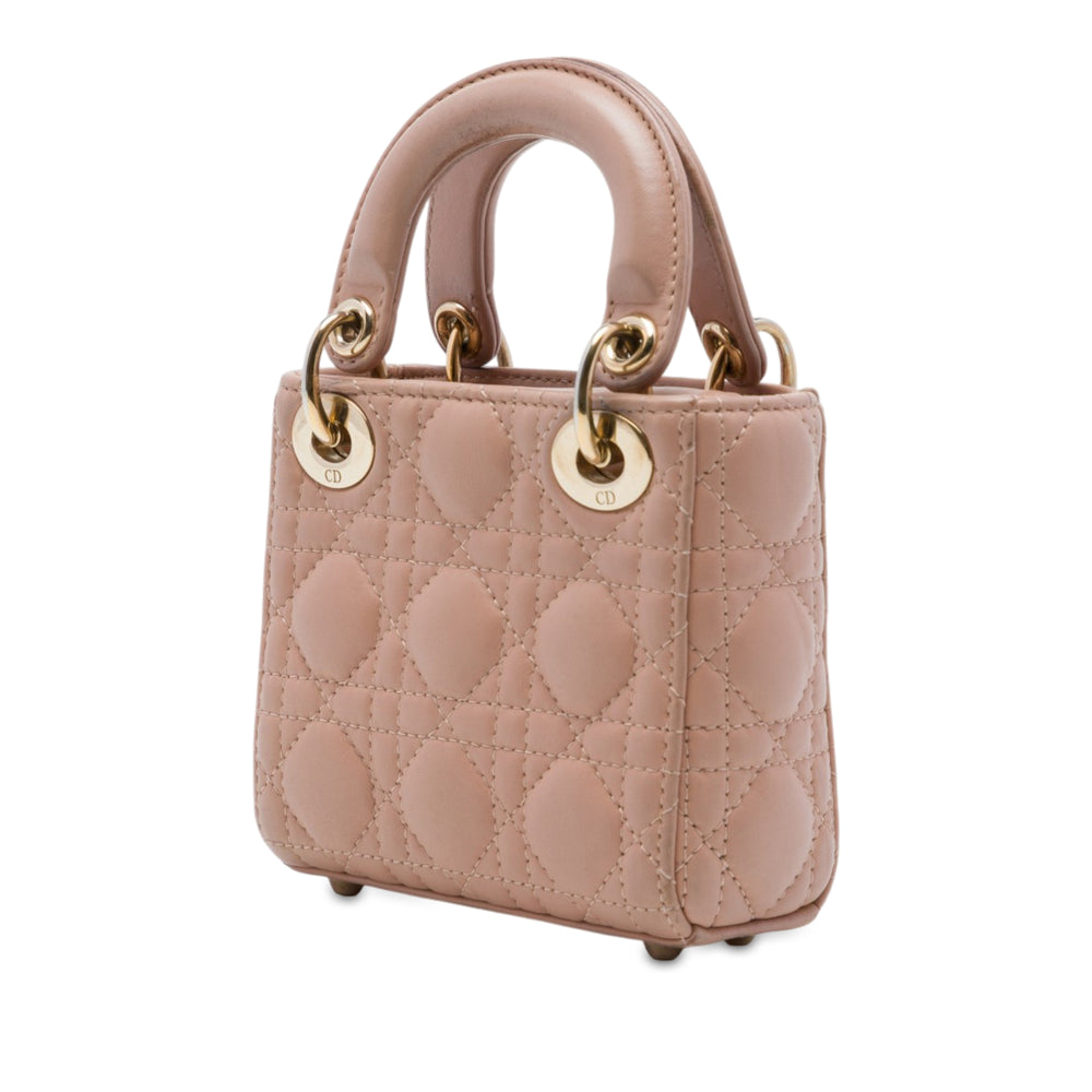 Dior Lady Dior Cannage Micro Cuir d'agneau Marron – vue 2 – GABY PARIS