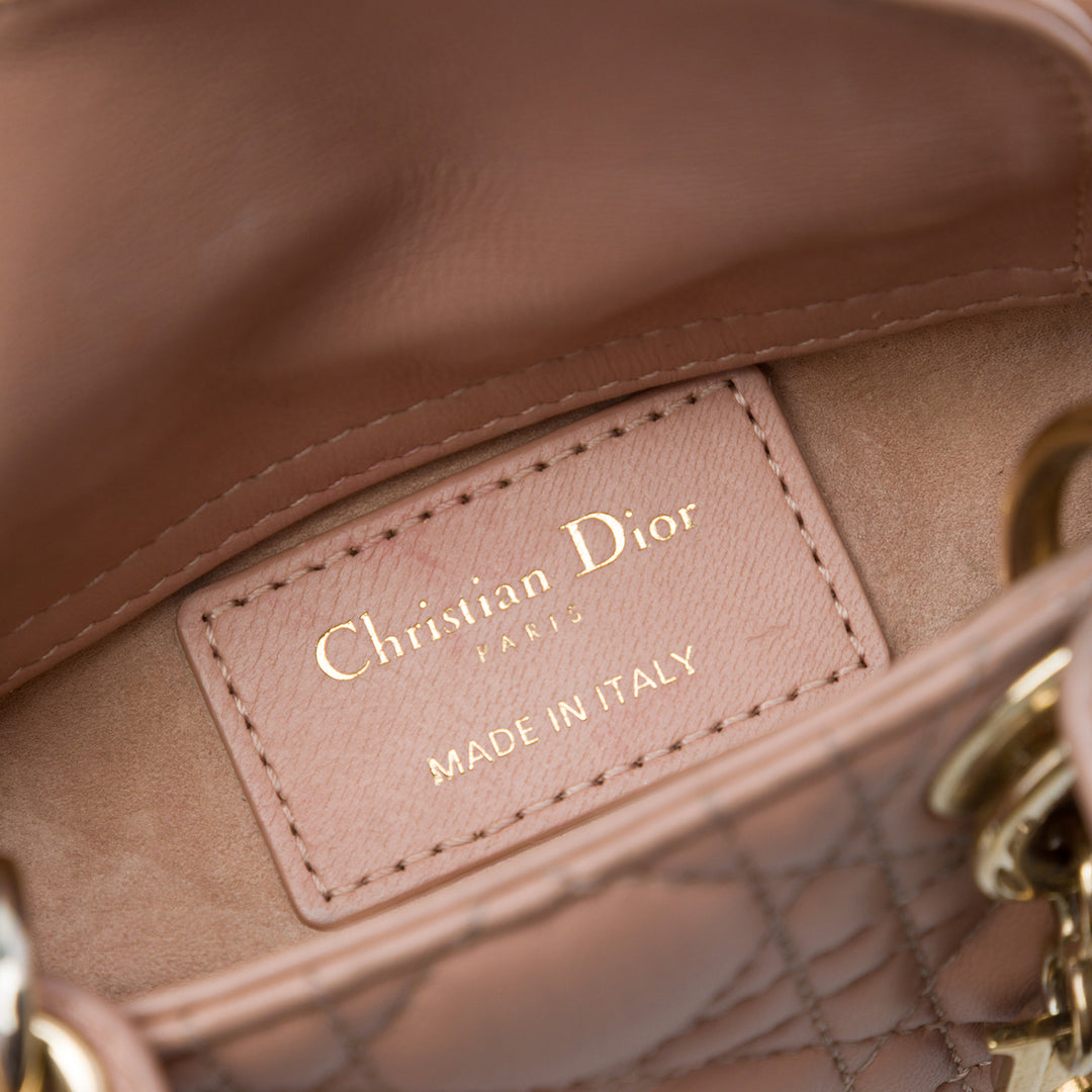 Dior Lady Dior Cannage Micro Cuir d'agneau Marron – vue 5 – GABY PARIS