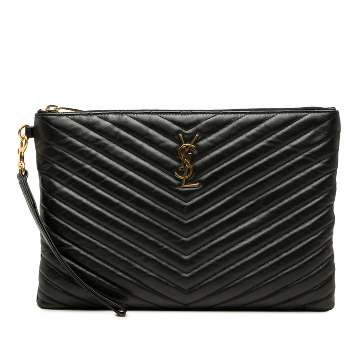 Saint Laurent Chevron Tablet Pochette Cuir de veau Noir