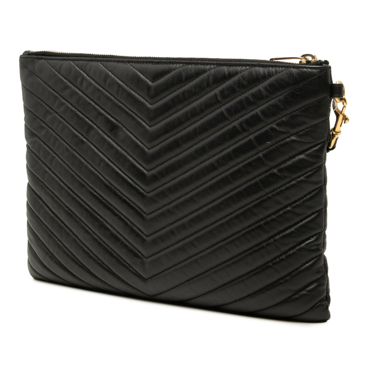 Saint Laurent Chevron Tablet Pochette Cuir de veau Noir