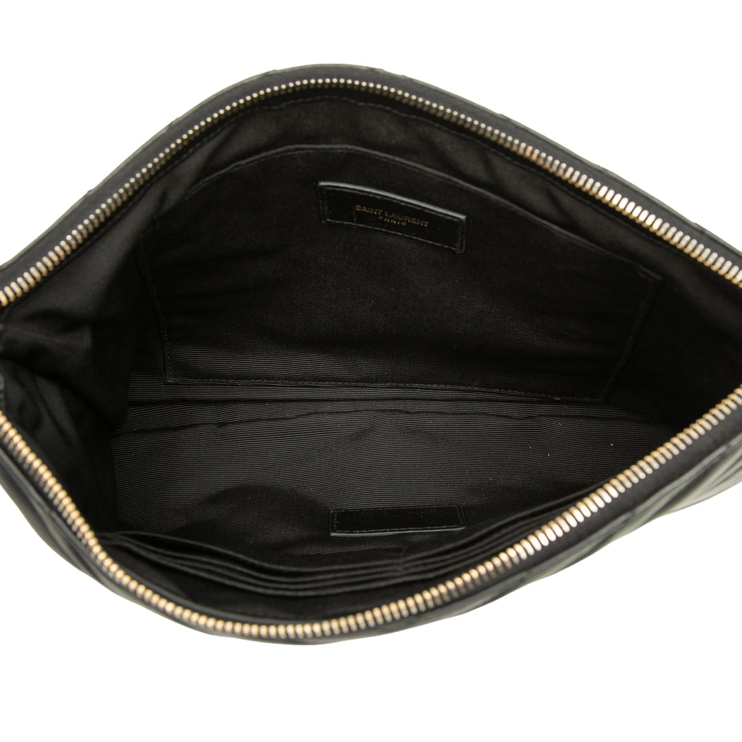 Saint Laurent Chevron Tablet Pochette Cuir de veau Noir