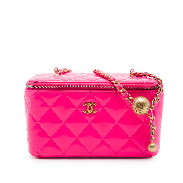 Chanel Small Matelassé Cuir verni Perle Crush Vanity avec chaîne