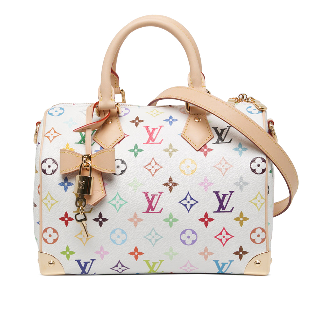 Louis Vuitton Sac à main Takashi Murakami Speedy Bandouliere 25 Monogram Multicolore Blanc – vue principale – GABY PARIS