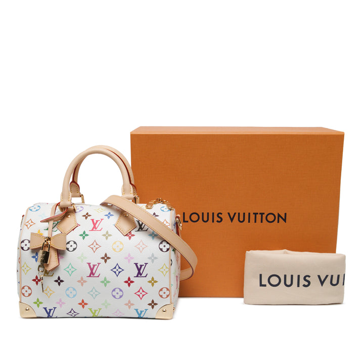 Louis Vuitton Sac à main Takashi Murakami Speedy Bandouliere 25 Monogram Multicolore Blanc – vue 6 – GABY PARIS