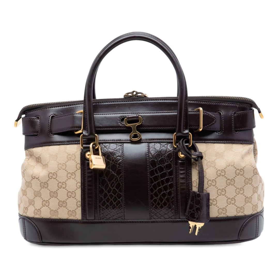 GG et Crocodile embossé Secret Sac Beige