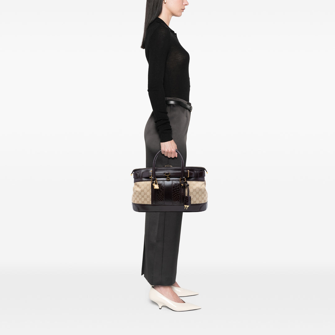 GG et Crocodile embossé Secret Sac Beige