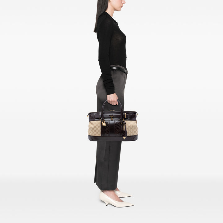 GG et Crocodile embossé Secret Sac Beige